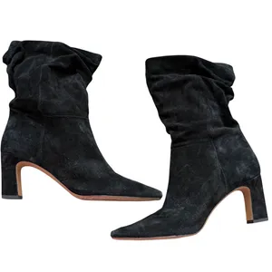 Vince Camuto Skylar Black Suede Slouch Pointed Toe Block Heel Boots Size 11M thumbnail 2