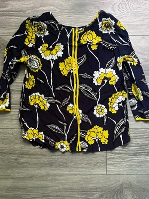 Boden Navy Yellow 3/4 Sleeve Floral Viscose Blouse Career Work Professional 8 thumbnail 2