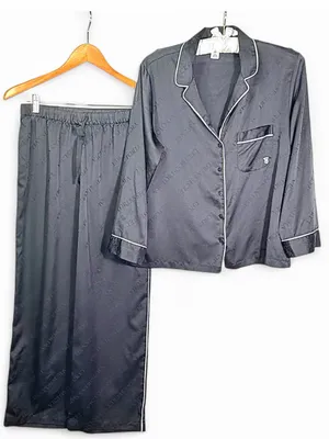 Victoria Secret Women’s Signature Satin Jacquard Black Pajama Set Size M Short thumbnail 4