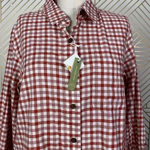Marine Layer Madeline Relaxed Crop Shirt in Red & White‎ Plaid Size US Medium thumbnail 4