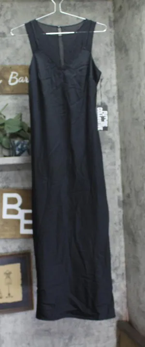 Future Collective Womens Sleeveless Mixed Media Ankle Slip Dress Black XS thumbnail 1