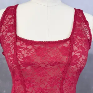 Romantic Sheer Lace Cami Top Large Red Square Neck Coquette Festival‎ Grunge Y2K thumbnail 2