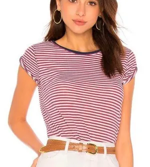 Free people Red and White Striped short sleeve Tee thumbnail 1