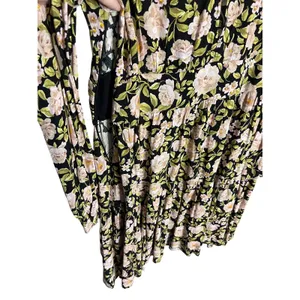 Zara Floral Puff Sleeve Mini Dress Size‎ Medium Retro Holiday Party Black Pink thumbnail 8