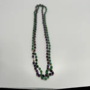 Purple Green faceted Bead 2 Necklace Set Layered Boho Statement Gold Tone 34" thumbnail 5
