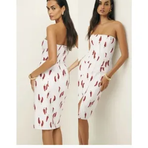 Reformation Prescott Linen Dress Red Chili Pepper Strapless Womens Size 2 thumbnail 4