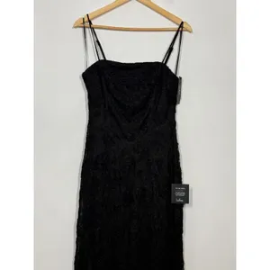 Lulus Joni Maxi Dress Women's Size Medium Black 3D Floral Applique Lace Slit NWT thumbnail 8