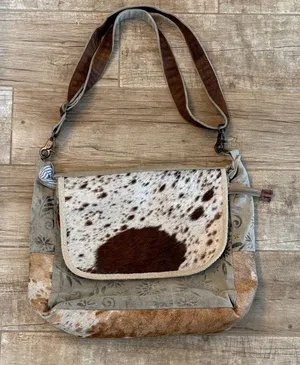 Cowhide And Leather Canvas Messenger Bag Featuring Genuine Hair and Leather Trim thumbnail 1