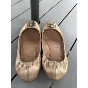 Tory Burch Melinda Ballet Flats Metallic Gold Leather Double T Logo Size 7.5 M thumbnail 3