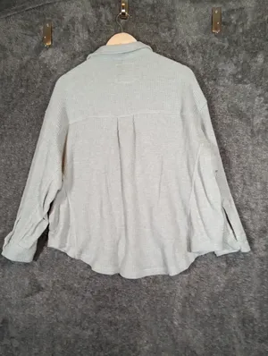 Aerie Lumberjane Oversized Gray Waffle Knit Button Up Cotton Cozy thumbnail 5