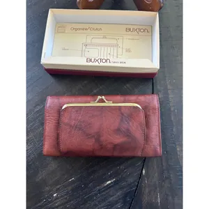 Vintage Buxton Brown Leather Organizer Clutch Wallet Checkbook Kiss Lock 25936-C thumbnail 5