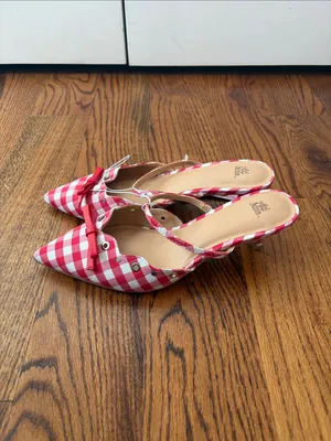 wild fable Red & White Gingham Pointed-Toe Slingback Mules Size 8 New with Tags thumbnail 3