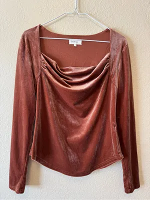 bohme Rust Velvet Draped Cowl Neck Long Sleeve Top thumbnail 1