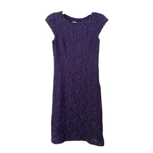 Coldwater Creek Purple Lace Knee Length Dress Size 4 Cap Sleeve​ thumbnail 2