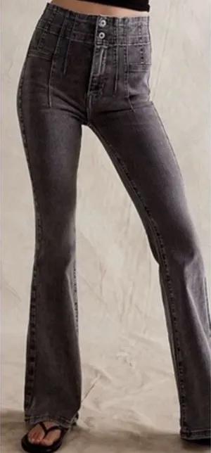 We The Free Free People Jayde Flare Jeans 31 Charcoal High Rise Bell Bottom Boho thumbnail 1