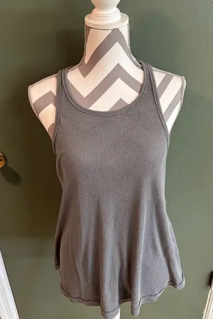 Free People Gray Ribbed Flare Tank thumbnail 1