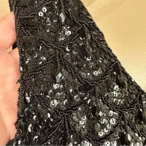 Vintage Cyn Les Black Wool Sequined & Beaded Scalloped Design Tank Top Medium thumbnail 2