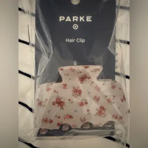 New Parke x Target navy and white striped tee and floral hair clip thumbnail 3