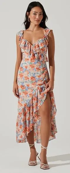 ASTR Mahalia High Low Midi Dress in Blue Orange Floral Size Small NWT thumbnail 1