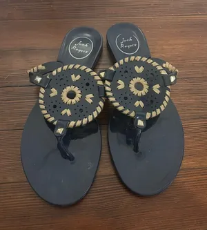 Jack Rogers Jelly Sandals Black/Gold Size 7 thumbnail 1