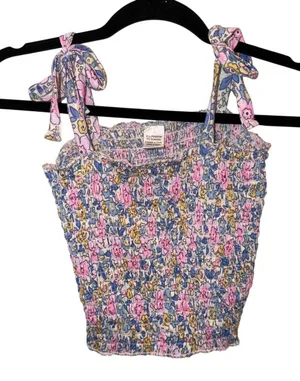Walmart Ruched Floral Tie Strap Top thumbnail 1