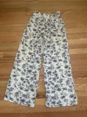 Abercrombie White Blue Tropical Print Linen Wide Leg Pants Small Beach Resort thumbnail 7