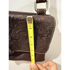 Jack Georges Voyager Crossbody Bag Brown Genuine Leather Floral Carving‎ Boho U thumbnail 11