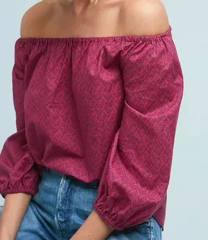 Anthropologie Maeve Off Shoulder Top Pink Blue Floral Feminine Smocked thumbnail 1