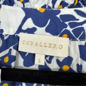 Cabellero Blue White Floral Silk Blend Blouse Womens L Puff Sleeve Boho Shirt thumbnail 5