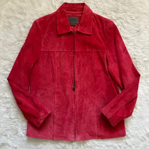 Vintage Uniform Jacket 100% Leather Suede Zip Up Red 8 thumbnail 3
