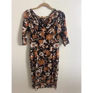 For Love & Lemons Floret Print Midi Dress Black Floral Silk Blend Slit Medium thumbnail 2