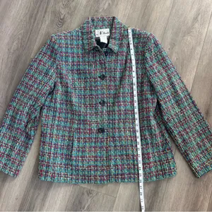 Vintage Women's Classic Multicolor Tweed Blazer 12 Blue thumbnail 7