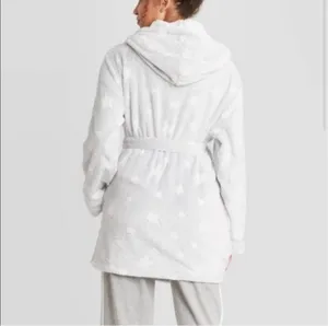 Women's Star Print Cozy Robe with belt Gray XS/S Target thumbnail 11