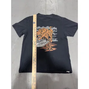 Las Vegas T-Rex Dinosaur Graphic T-Shirt Faded Black Souvenir Tee Women Small thumbnail 3