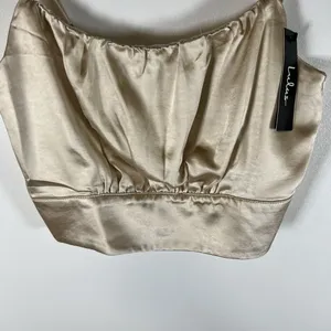 Lulu’s NWT Beige Satin Tie-Strap Cropped Tank Top‎ Size M Zip Up Back thumbnail 3