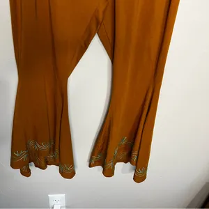 Yak N Yeti Rust Orange Pull On Boho Bell‎ Bottom Flare Asymetrical Hem Pants thumbnail 4