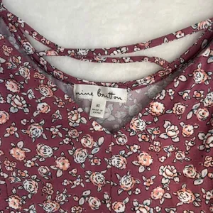 Nine Britton Floral Mini Dress Womens XL Burgundy Strappy V-Neck Sun Dress‎ thumbnail 2