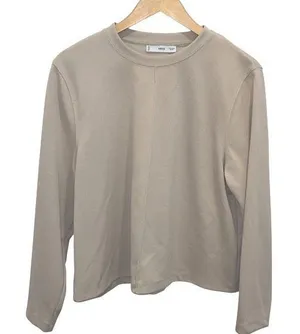 Mango‎ Womens Decorative Stitching Crew Neck Long Sleeve Sweatshirt Beige Medium thumbnail 1