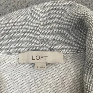 Loft Cardigan Sweater Women S Gray Ribbed Knit Open Front thumbnail 3