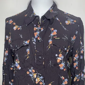 Wrangler Western Shirt Womens XS Black Floral Snap Front LongSleeve Pointed Yoke thumbnail 5