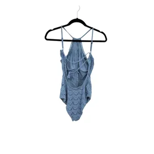Becca Rebecca Virtue Crochet Lace High Neck One Piece Swimsuit Blue S NWOT‎ thumbnail 7