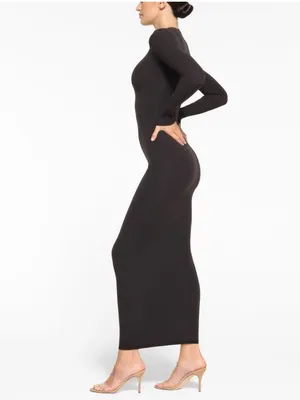 Skims Fits Everybody Crewneck Long Sleeve Maxi Dress Onyx Black Size XS thumbnail 2
