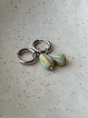 Handmade teardrop Czech glass simple minimalist hoop dangle earrings💛 thumbnail 5