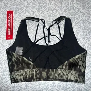 NWT Good American wild night bra sports bra strappy back animal print green ￼siz thumbnail 3