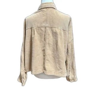 Forever 21 Button Up Shirt Jacket Shacket Tan Corduroy Cropped Boxy Minimalist L thumbnail 5