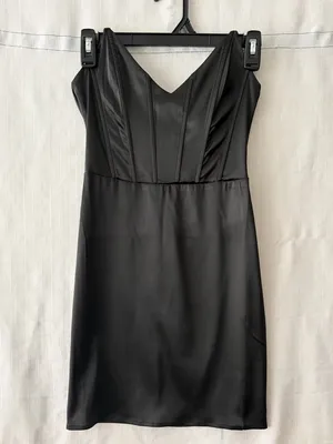 Windsor women’s Size S Black Satin Bodycon Mini Dress NWT(A500)✨ thumbnail 4