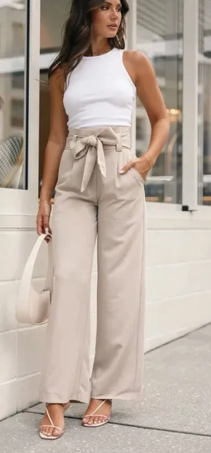 Petal & Pup Women’s Beige Wide Leg Tie-Front Pants Size 8 thumbnail 1