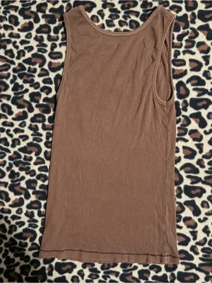 2000s vintage style american eagle whimsical brown ribbed tank top with sequin thumbnail 4