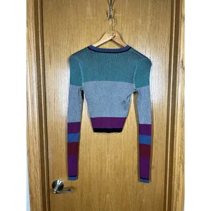 Diane Von Furtenburg Cropped Pleated Color Block Knit Top Small ASO The Flash thumbnail 4