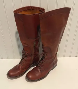 Frye Melissa Tall Lace Boots Women 7.5 Brown Leather Equestrian Riding Combat thumbnail 1